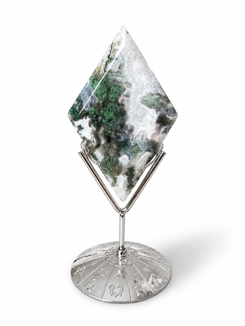 Moss Agate Diamond with Stand